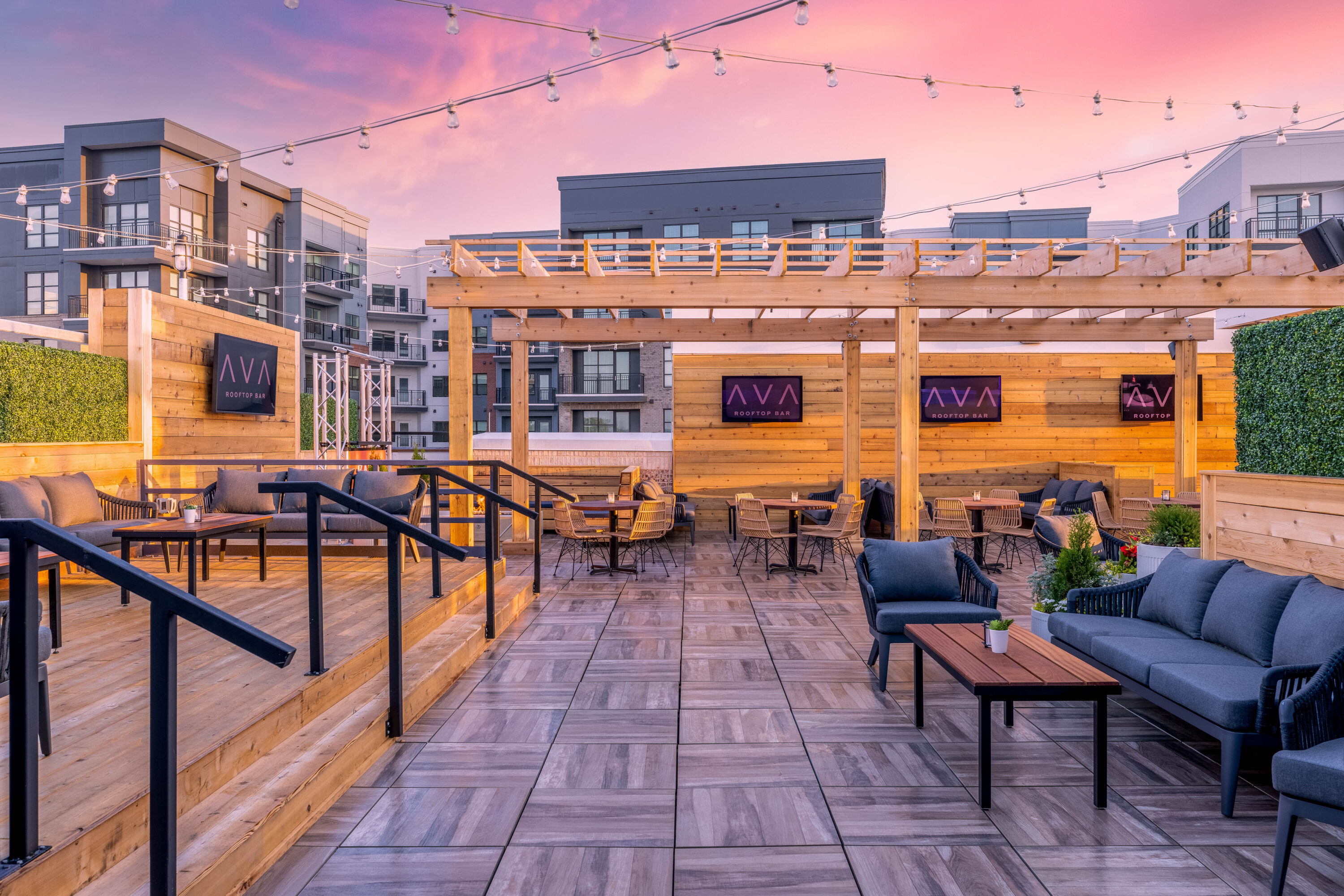 Outdoor bar at sunset