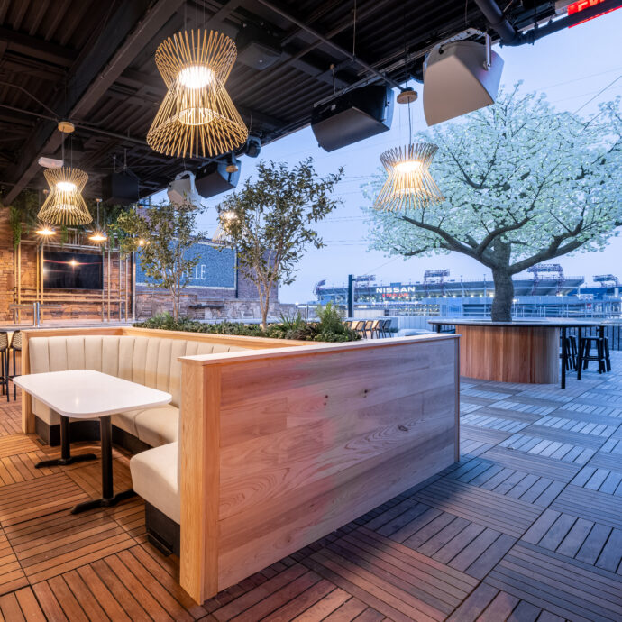 AVA Rooftop Bar overlooks the Cumberland River and Nissan Stadium.
